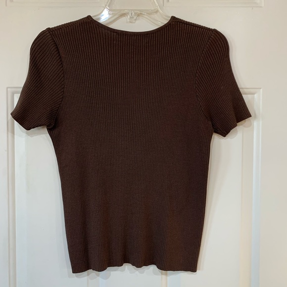 Nordstom Brown Silk Knit Blouse Petite M - Picture 2 of 4